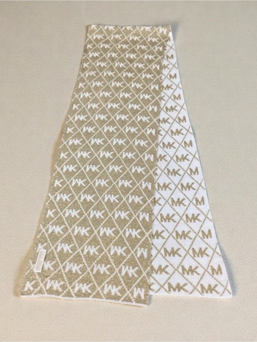 MICHAEL Michael Kors Signature Logo Sparkly Glittery Gold & Cream Colored Scarf